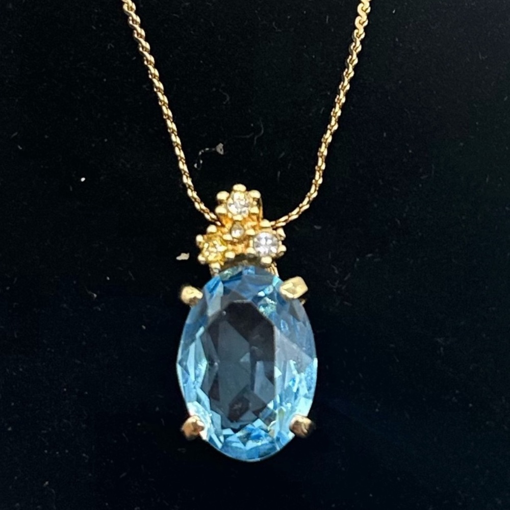 Christian Dior Necklace Pendant Vintage Faceted Simulated Blue Aquamarine - Picture 3 of 9